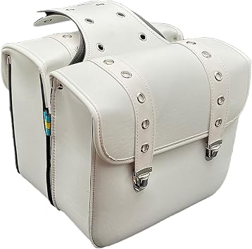Retro Bicycle Pannier Bag Leather Rear Rack Bike Seatpost Bags, Motorcycle Saddle Accessories Bag White, 30X12X29CM