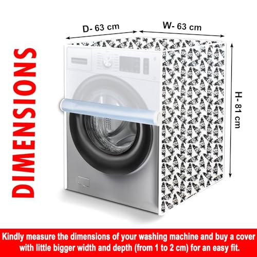 Image of The Furnishing Tree Waterproof and Dustproof PVC Washing Machine Cover Front Loading Compatible for IFB, 7 Kg, 7.5 Kg, 8 Kg, 8.5 Kg, CM-(63x63x81), Floral Pattern White & Grey