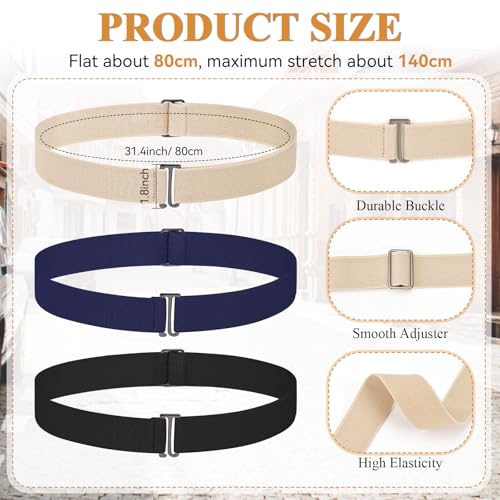 3 Pack Belts for Women, No Show Stretch Belt with Flat Buckle, Adjustable Elastic Waist Belt, Women's Belts for Jeans, Pants, Dresses, Invisible Belt Set for Women - Black, Blue, Khaki3
