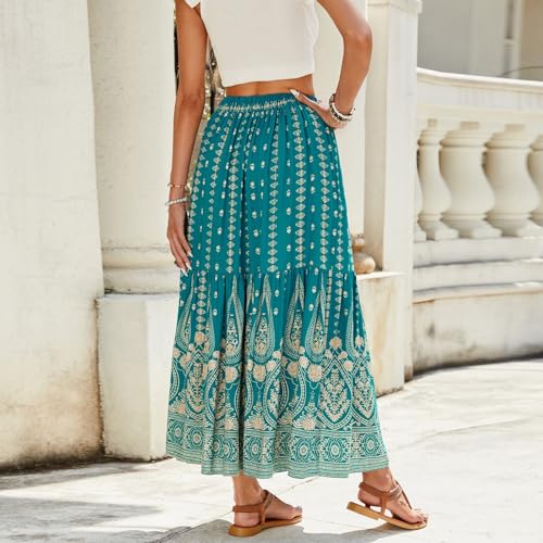 Maxi Skirts for Women Trendy Elastic High Waisted Boho Flowy Tiered Pleated Skirt A-Line Drawstring Beach Vacation Clothes3