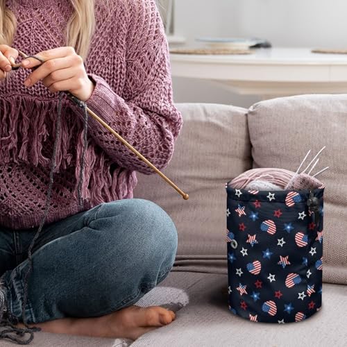 Image of Sellikakes American Flag Star Small Yarn Holder Knitting Portable Crochet Bag, Yarn Holder for Knitting & Crochet Supplies
