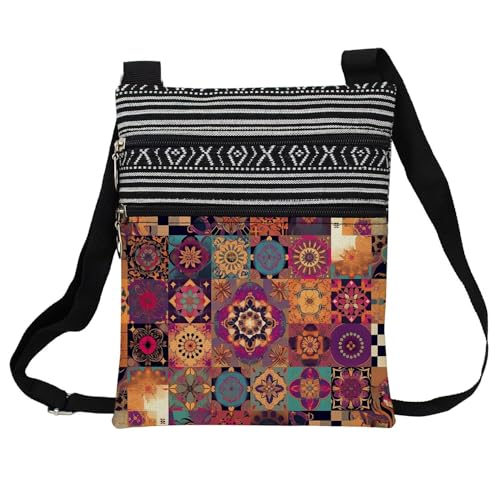 Kaleidoscope Messenger Bag Small Ethnic Pattern Printed Adjustable Strap Crossbody Zipper Bag Kaleidoscope Phone Bag Wallet Cute Shoulder Handbag for Women Friends -5