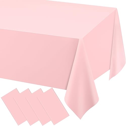 WNINK Manteles de plástico rosa claro, paquete de 4 manteles desechables de 54 x 108 pulgadas, manteles de plástico rosa pastel para fiestas,