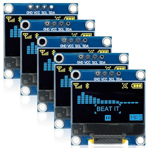 5 unidades de pantalla OLED de 0,96 pulgadas, 128 x 64 píxeles, controlador de pantalla OLED OLED Serial autonivelante, módulo de visualización de pantalla OLED IIC, placa de visualización (amarillo y