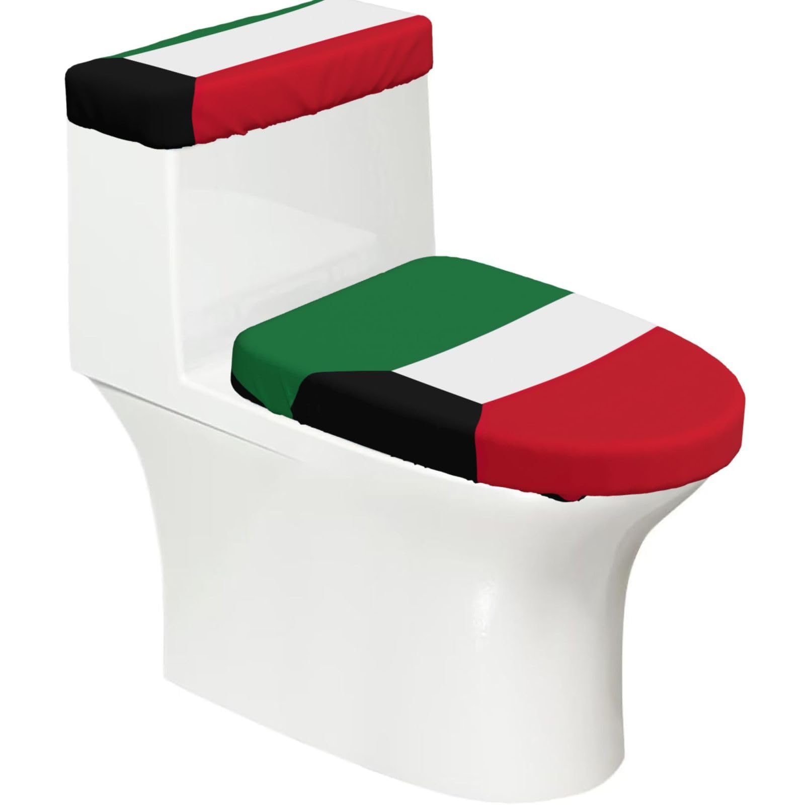 Flghjnbjn Black Kuwaiti Flag Printed Toilet Tank And Lid Cover Set Of 2 For Most Bathrooms, Fits Elongated Round Toilets