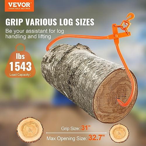Image of VEVOR Heavy Duty Rotating Steel Lumber Skidding Tongs, 32 inch 2 Claw Log Lifting Tongs, 1543 lbs /700 kg Loading Capacity