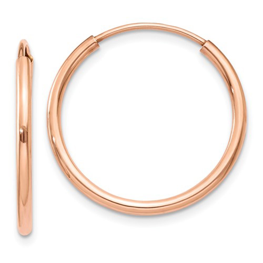 14k Rose Gold Continuous Endless Hoop Earrings, (1.5mm Tube)