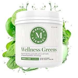 Martha Stewart Wellness Greens - Super Greens Powder with Spirulina | Organic Smoothie Mix for Gut Health | Green Juice | Mixed Greens - Superfood Powder | Spinach & Lemon Flavor - 30 Servings Martha Stewart Wellness Greens Super Greens Powder with Spirulina Organic Smoothie Mix for Gut Health Green Juice Mixed Greens Superfood Powder Spinach Lemon Flavor 30 Servings