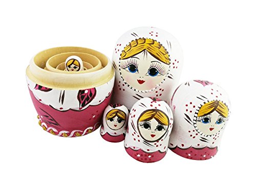 Matrjoschka-Puppen im rustikalen Stil, rote, rosafarbene Matroschka-Puppen, Holz-Stapelspielzeug, handgefertigtes Geschenk, Holzpuppen, Kindergeschenk, Kinderzimmer-Dekoration, 5 Stück