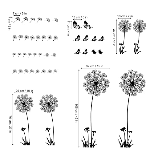 decalmile Dandelion Wall Decals Flying Flowers Butterflies Wall Art Stickers Bedroom Living Room TV Background Home Decor (2 Pack) - Image 4