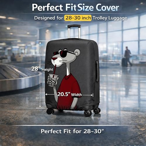 Image of WanderWraps Spendex Polyester Protective Luggage Cover | Hard Luggage Trolley Bag Cover | Washable | Dust Proof | Stretchable | L - 28 inch | Dip Panther