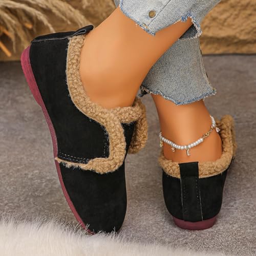 Women's Slip-On Casual Slippers Fuzzy Mules Comfortable Flat Lightweight Travel Shoes Plush Round Toe Flats Fleece Lined Furry Slippers Winter Warm Memory Foam House Indoor Cozy Shoes2