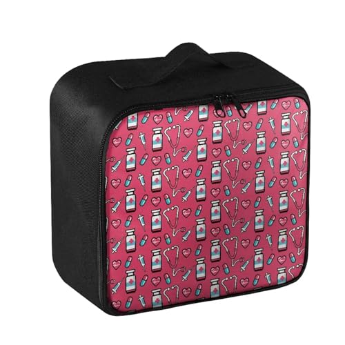 Image of Gomyblomy Travel First Aid Bag Empty for Home Nursing Accrssories Print Medicine Bag Large Capacity Emergency Kit Portable Medical Storage Pouch for First Aid Supplies, Hot Pink