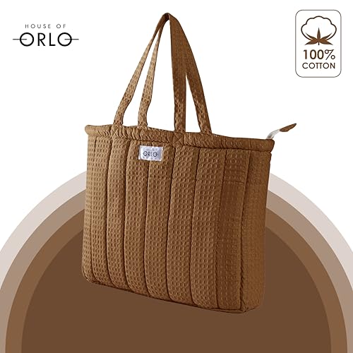 Image of Premium Cotton Waffle Quilted Tote Bag, Large Spacious Handbag for College, Office, Work, Travel, Shopping & Daily Use