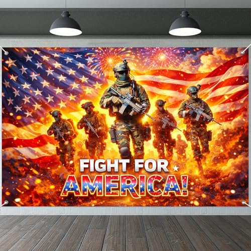Image of IVN Patriotic Soldier Backdrop Banner 71 x 43 Inch 4th of July Veterans Day Memorial Day Party Decorations Supplies Independence Day Themed America Photo Booth Backdrop Banner