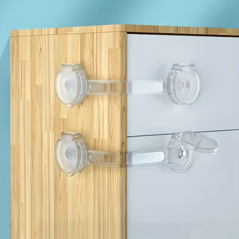 Drawer Safety Locks 5-Pack Transparent Plastic Flexible Straps, Safety Latches for Cabinets Drawers Refrigerators Bathrooms, 5pcs