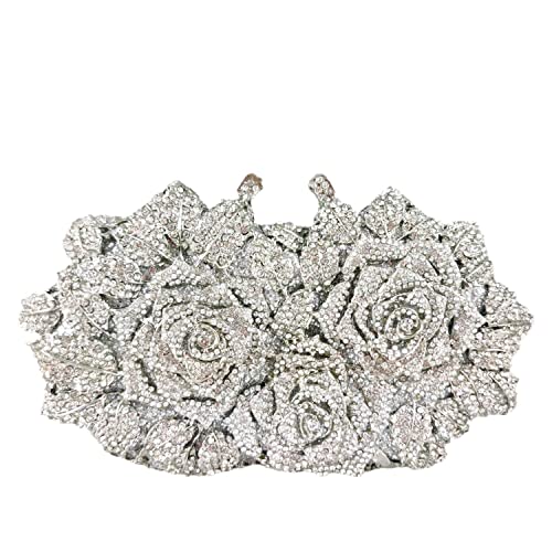 Image of Boutique De FGG Mini Flower Evening Bags For Women Formal,Party Rhinestone Clutch Purses,Wedding Floral Crystal Clutch Bag