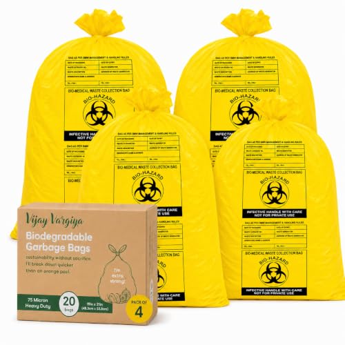 Image of Heavy Duty Biohazard /BioMedical Waste Bag | 75 Micron Hygiene Bio Waste Bag | Printed Garbage Bags, Leak-Proof, Medical Grade (80 Count (Yellow), 19 x 21 Inch)