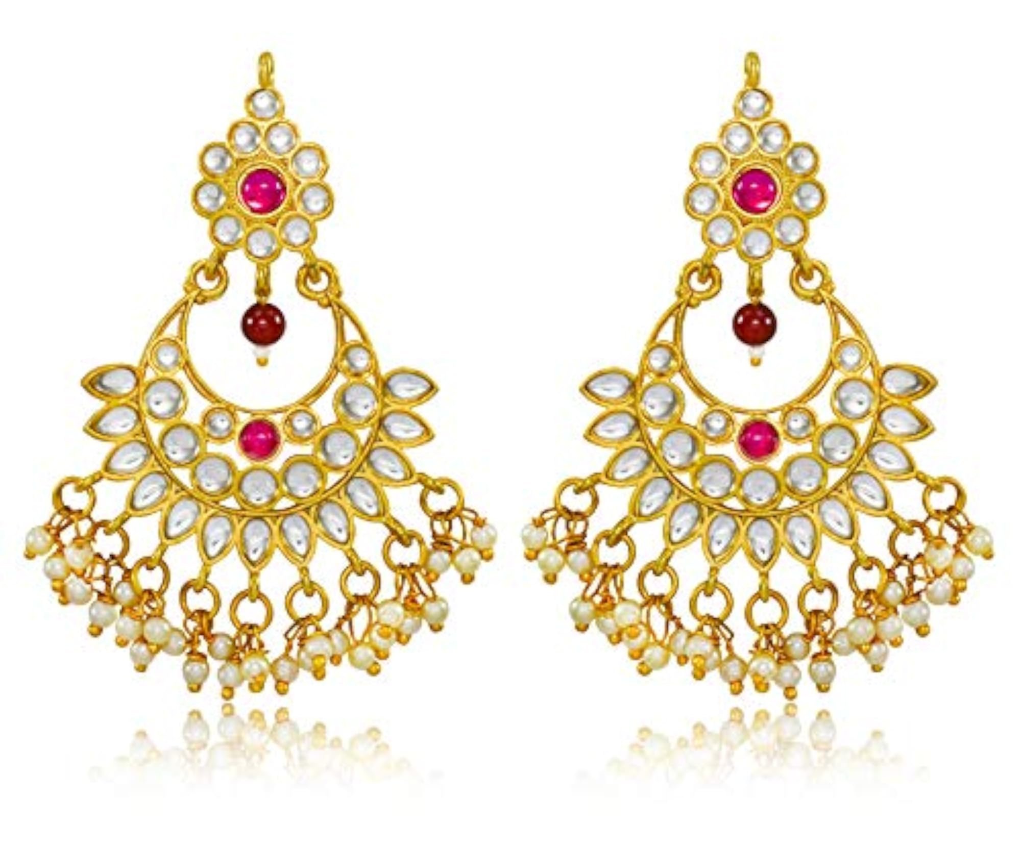 Desire Collection Brass Kundan Earring Tikka Combo Set, Traditional Elegance