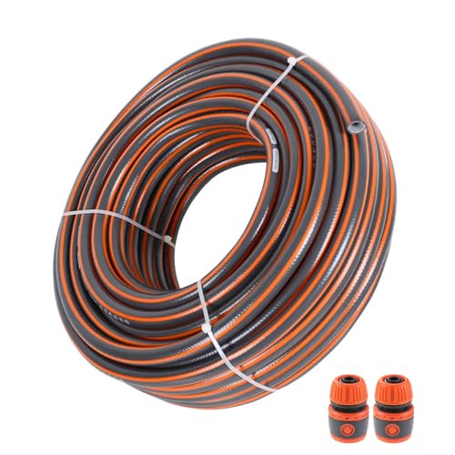 Alederways Garden Hose Pipe 1/2 UV-Resistant Long Hose 4 Layers Explosion Proof Braided Reinforced Outdoor Water HosePipes for Garden Including Hose End Quick Connector (Orange Grey 10M/33Ft)
