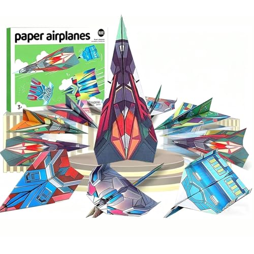 2026 Libro de aviones de papel, 12 aviones de papel plegables creativos con 36 hojas de origami de colores, divertidos proyectos de desprendimiento(1Set)