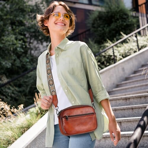Iswee Leather Crossbody Bags for Women Vintage Shoulder Bag Small Satchel Purse Zippered Purse with Adjustable Strap2