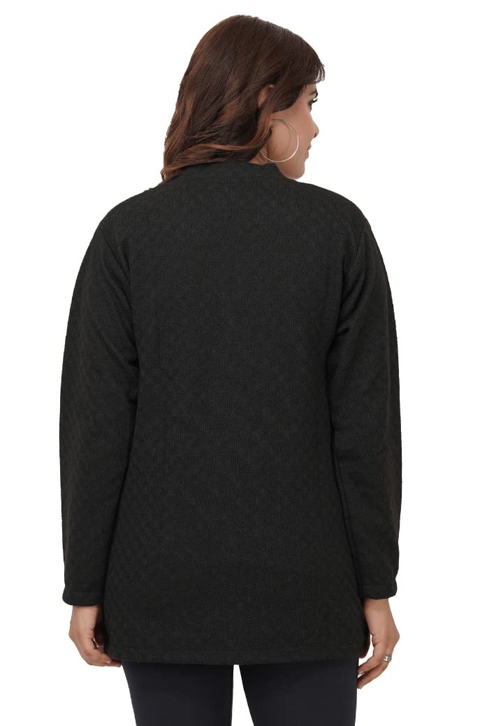 URBANROCK Women's Woolen V-Neck Cardigan Sweater with Front Pockets for Winter Wear (in, Alpha, L, Regular, Black) - Image 4 thumbnail