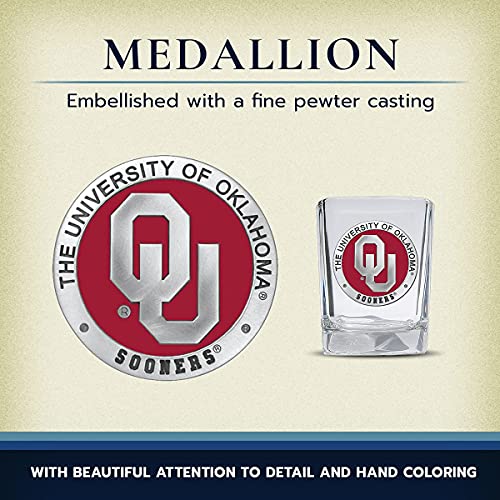 Heritage Pewter University Of Oklahoma Square Shot Glass | Hand-Sculpted 1.5 Ounce Shot Glass | Intricately Crafted Metal Pewter Alma Mater Inlay #TOP3
