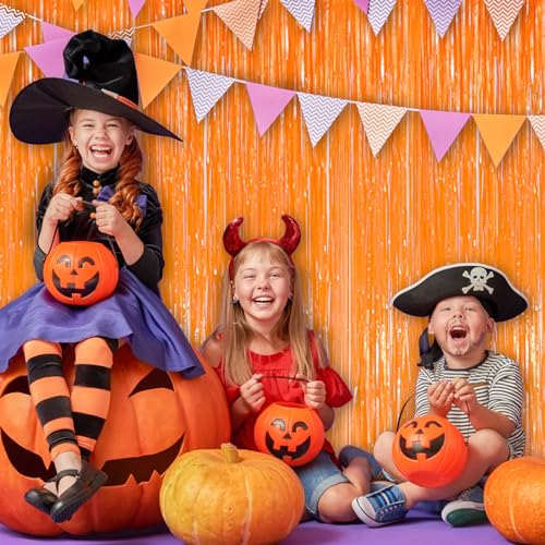 Image of Macaron Orange Fringe Curtain Party Streamers 2Pack 3.3 x 8.3 Ft Foil Fringe Backdrop Curtains for Birthday Wedding Bridal Baby Shower Holiday Tinsel Streamers Orange Party Decorations Door Streamer