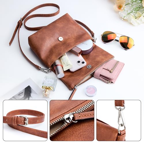 KALIDI Vintage Vegan Leather Crossbody Bag PU Shoulder Bag Handbag Multiple Pockets Adjustable Removable Strap Women 6