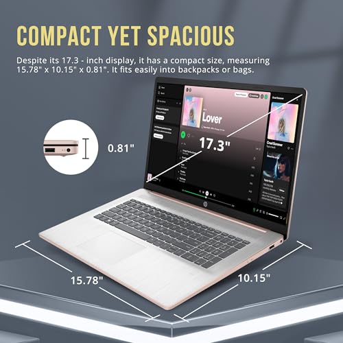 Image of HP 17.3 inch HD+ BrightView Laptop, Intel Celeron N4120, 8GB RAM, 256GB SSD, Intel UHD Graphics, Full-Size Keyboard, Webcam, Wi-Fi, Windows 11 Home, Rose Gold (Renewed)
