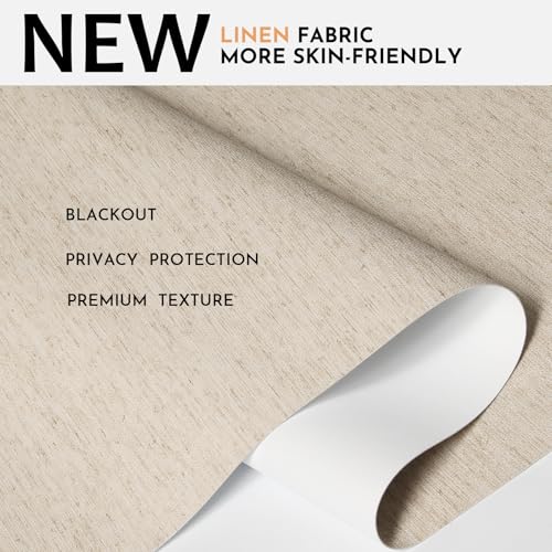 Image of Persilux Blackout Roller Shades for Indoor Window Blinds,Cordless,Linen Fabric,Thermal Insulated Fabric UV Protection Shades for Home,Office,Bedroom,Door,Blackout-Beige,Custom Size