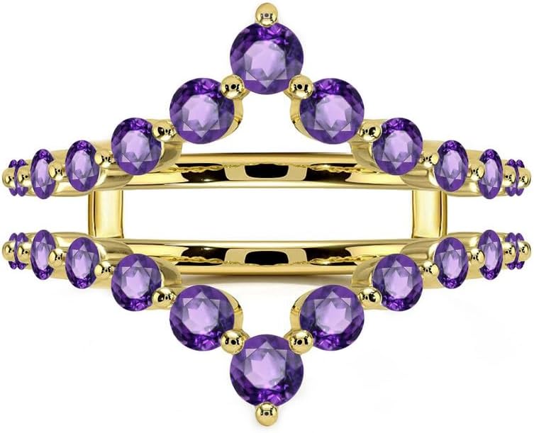 Round Cut Amethyst Chevron V Shape Enhancer Guard For Women, 14K Gold Plated 925 Silver February Birthstone Amethyst Contour V Shape Enhancer Wrap Guard Matching Band