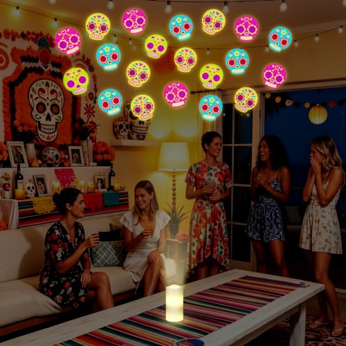 Image of Baquler Day of the Dead Decoration Flameless Candles Sugar Skull Projector Light Colorful Skull LED Candle Battery Operated Night Light with Remote and Timer Indoor Bedroom Halloween Mexican Decor