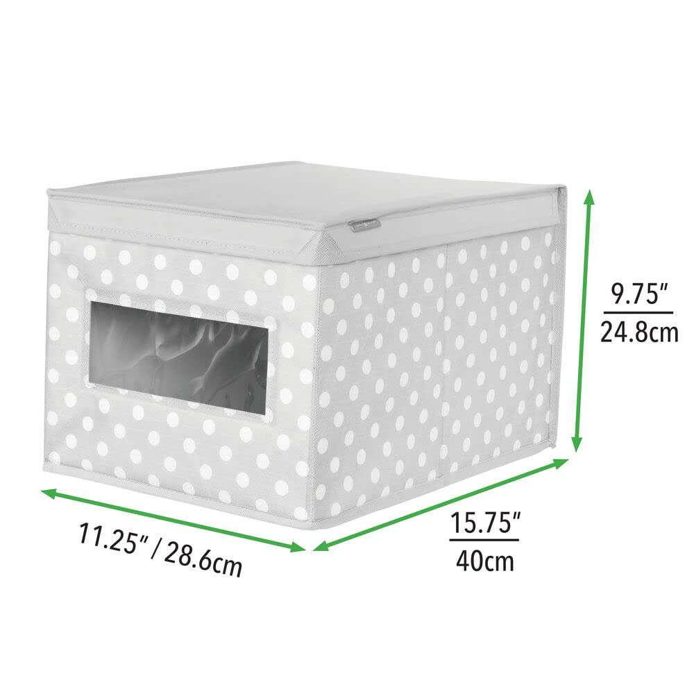 mDesign Set da 6 scatole portaoggetti impilabili con Finestra Trasparente – Box Grande con Coperchio per la Stanza dei Bimbi – Cesta per Vestiti in Fibra Sintetica a Pois – Grigio ianco