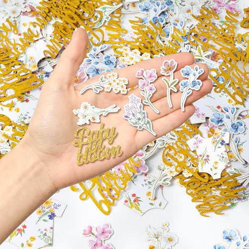 Image of BeYumi Spring Wildflower Table Confetti - 300Pcs Baby In Bloom Wildflower Baby Shower Confetti Decoration Watercolor Floral Themed Scatter Paper Decor for Bridal Wedding Girl Birthday Party Supplies