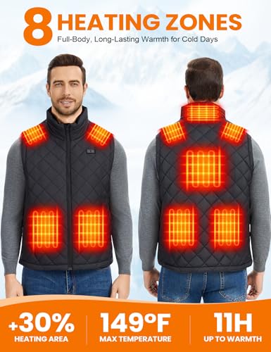 Heated Vest for Men with 18400mAh 7.4V Battery, Quilted Washable Heated Vests, Electric Warming Vest with Pockets2