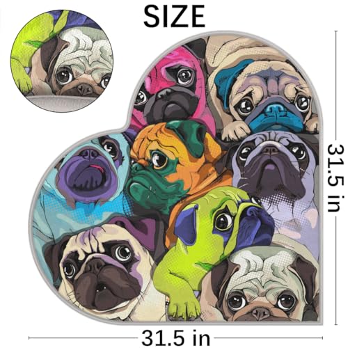 Bunte Bulldogge Hund Liebe Langhaar Verdickte Boden-Fußmatte Teppiche 80 cm Niedliche Französische Bulldogge Bereich Teppich für Wohnzimmer Küche Schlafzimmer Waschbar Rutschfeste Bodenmatte Teppich