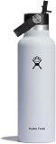 Hydro Flask - Water Bottle 621 ml (21 oz) - Vacuum Insulated Stainless Steel Water Bottle with Flex Straw Cap - Standard Mouth - White - 1