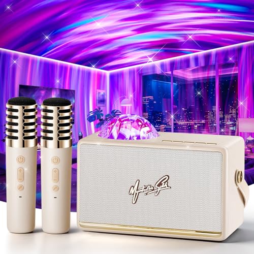Image of Karaoke Machine for Kids Adults Teen with Aurora Light Projector, 16-Color 2 Karaoke Microphone for Kids Mini Karaoke Machine,6 Voice Changer Teen Girl Gifts Speaker with Microphone Wireless