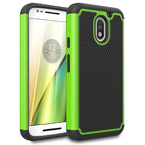 SOGA Compatible for Moto E3 Case, [Smart Defender Series] Shockproof Slim Hybrid Case for Motorola Moto E (3rd Generation) 2016 - Black Green/Black