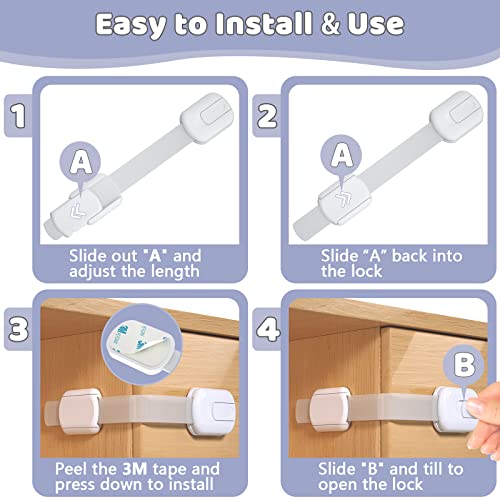 10 Pack Baby Proof Cabinet Latches Childproof Drawer Latches With 6 Extra 3M Adhesives, Adjustable No Drilling Child Safety Cabinet Locks Straps Baby Drawer Locks For Kids Baby Safety #TOP4