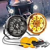 MGLLIGHT Motorcycle LED Auxiliary Lights - 29000LM Ultra Bright Fog Lights Hi/Low Amber White Beam, Strobe Modes, IP69K Waterproof, 360° Adjustable Mount for Motorcycles ADV Truck UTV Touring Sport