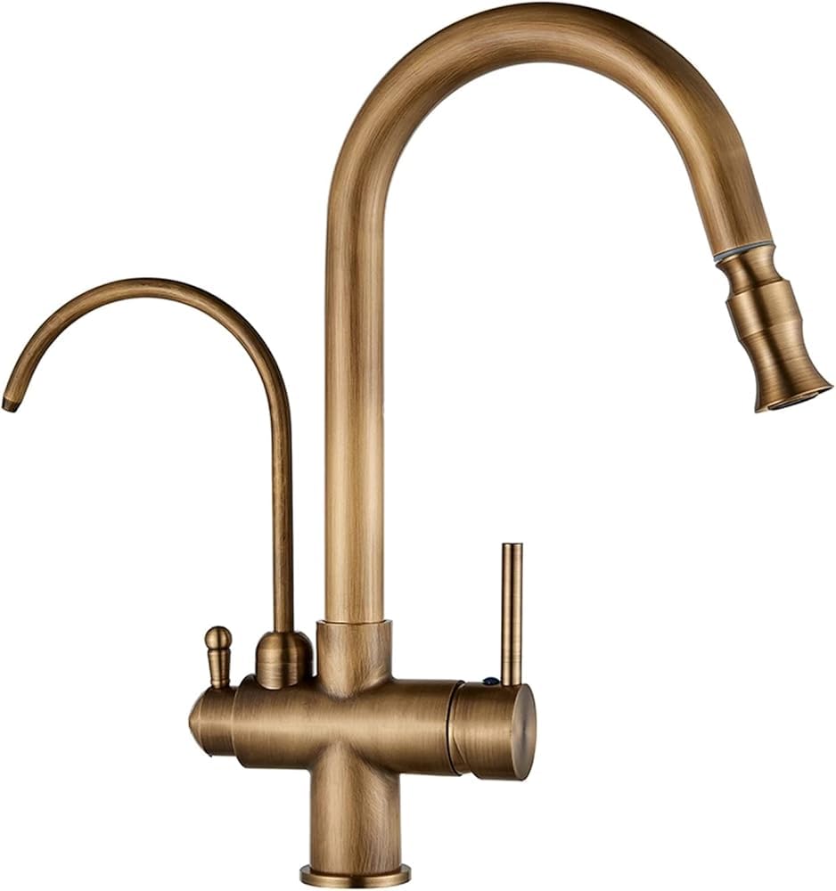 DFGHNBVC Pull Out Kitchen Faucet With Drinking Water Filter, 360° Swivel, 2 Handles For Modern Sink