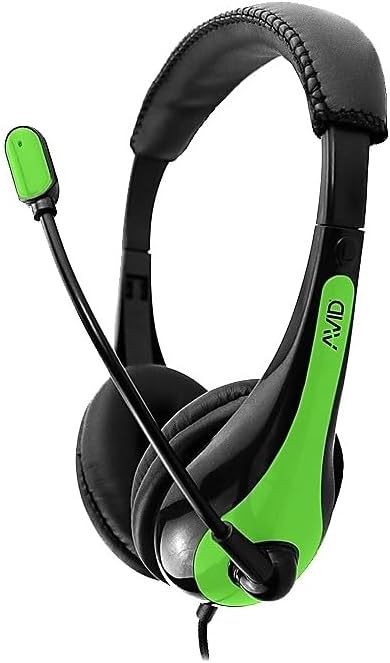 Avid Education AE-36-GR Stereo Classroom Computer Headset with Boom Microphone, Single TRRS Plug, Green