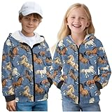 Pensura Full Zipper Hoodies Sweatshirt Winter Warm Jacket Fall Fashion Tribal Western Horse Shirt Kids Hoodie Jacket for Girls Boys Lightweight Athletic Tops Shirts