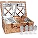 4 Personen Weiden Korbgeflechter Picknickkorb mit Kühltasche, Handgefertigtes großes Wicker Picknick Set mit Utensils Besteck - Perfekt für Picknick, Camping oder jede andere Outdoor Veranstaltung