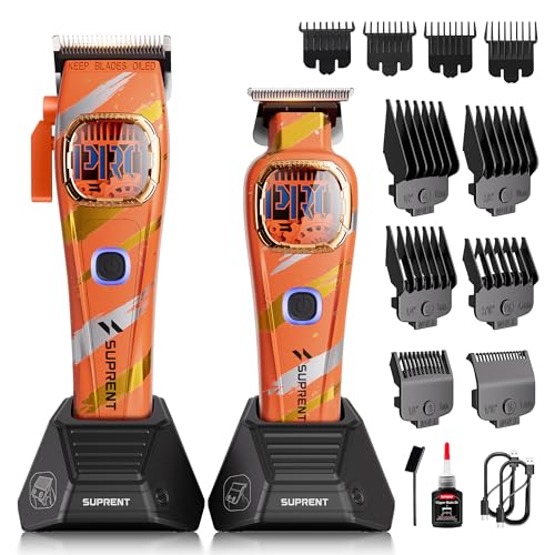 SUPRENT Sandstorm Professional Hair Clippers for Men - High Speed Motor Barber Clippers & Zero Gapped Trimmer Combo, Blue Titanium Blades, Cordless Hair Cutting Kit with Charging Stand