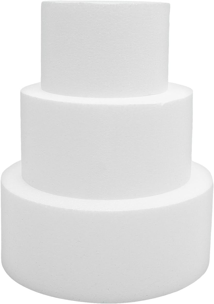 Vaguelly 3 Pieces Round Foam Cake Model,Foam Cake Dummies Set for Crafts,11.8inch Tall Fake Cake in 3 Sizes,for Birthday,Wedding,Store Window Display