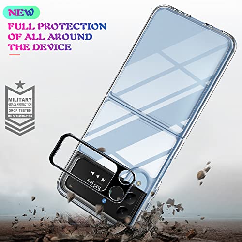 Jgy Samsung Z Flip 4 Case With Camera Protector, Z Flip 4 Clear Case Tpu Bumper Acrylic Back Shockproof Drop Protection Rugged Cover 1 Pack Z Flip 4 Soft Screen Protector Tempered Glass (Clear) #TOP2